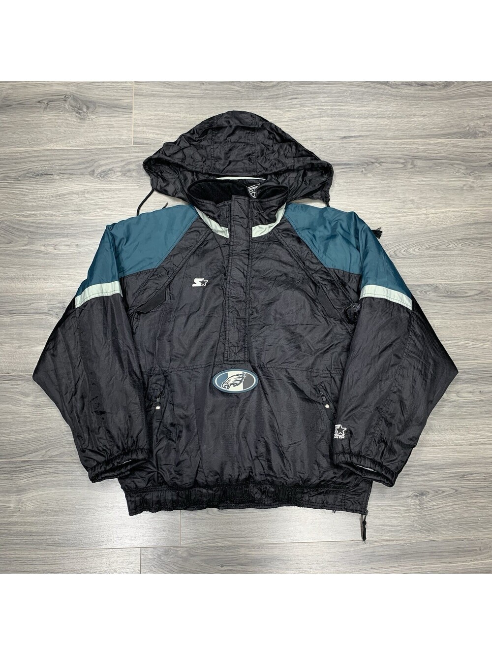 Vintage 1990S Starter Philadelphia Eagles Jacket XL Rare Men’s Black Puffer Hood